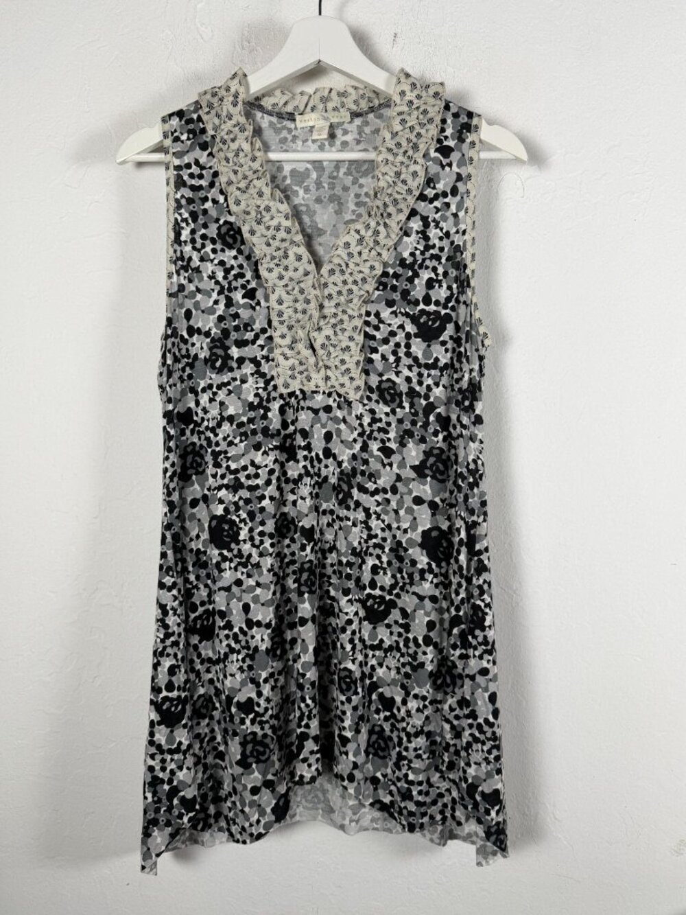 Weston Wear Anthropologie Sleeveless Mesh Tank Rose Floral Ruffle Neck Medium